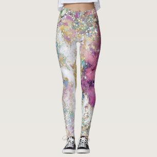 Blue Teal Lila Guld Galaxy Star Glitter Elegant Leggings