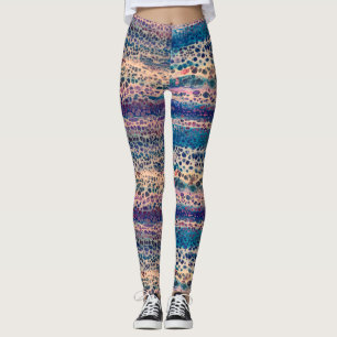 Blue Teal Lilac White Acrylic Abstrakt Fluid Art Leggings