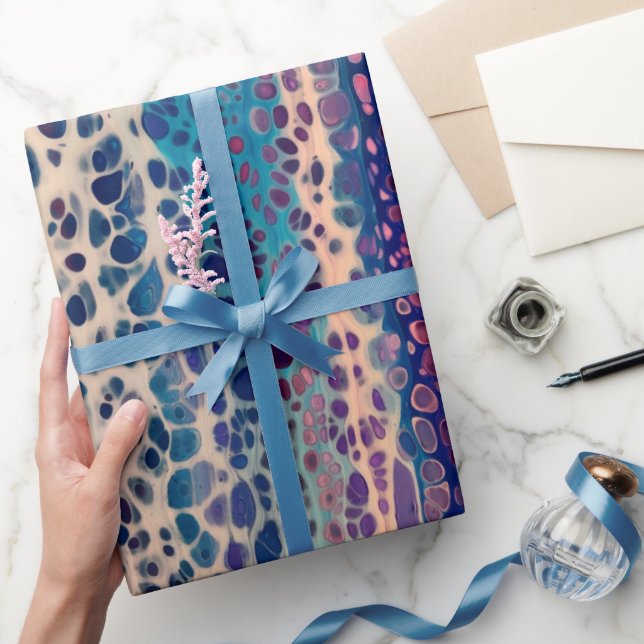 Blue Teal Lilac White Acrylic Abstrakt Fluid Art Presentpapper (Gifting)