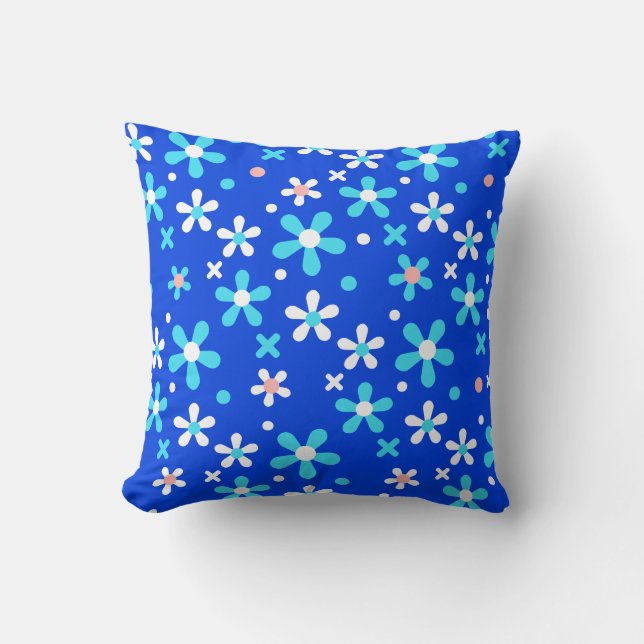 Blue Teal Modern Blommigt Kudde (Framsida)