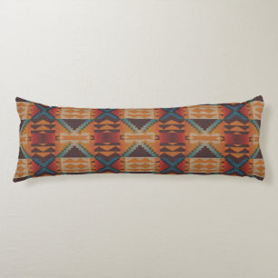 Blue Teal Mörk Brown Beige Orange Red Tribal Art Kroppskudde