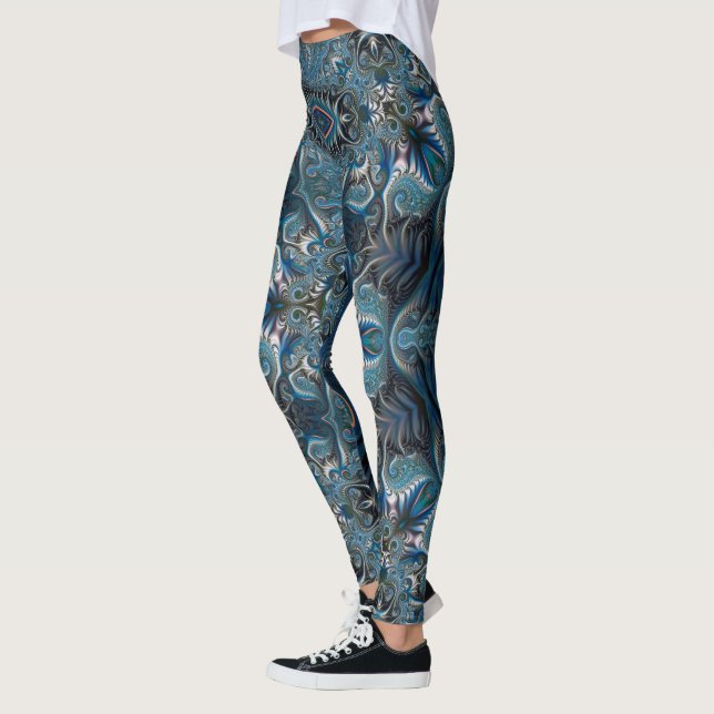 Blue Teal Mysterious Space Mandala Leggings (Vänster)