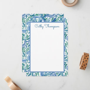Blue Teal Paisley Watercolor Personlig Anteckningskort