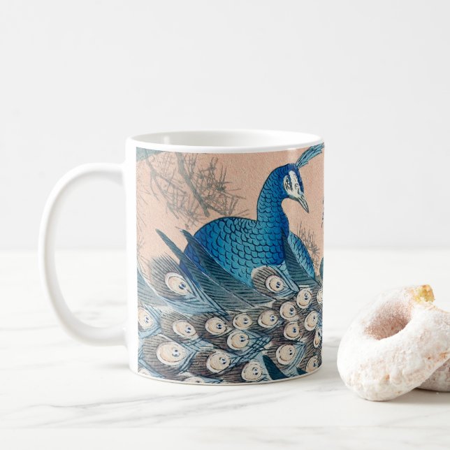 Blue Teal Peacocks Kaffemugg (Med munk)