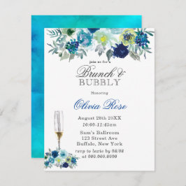 Blue Teal Peony Brunch & Bubbly-inbjudningar Inbjudningar