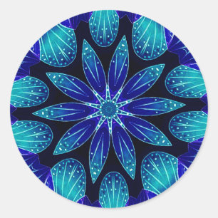 Blue & Teal Petals Mandala Runt Klistermärke