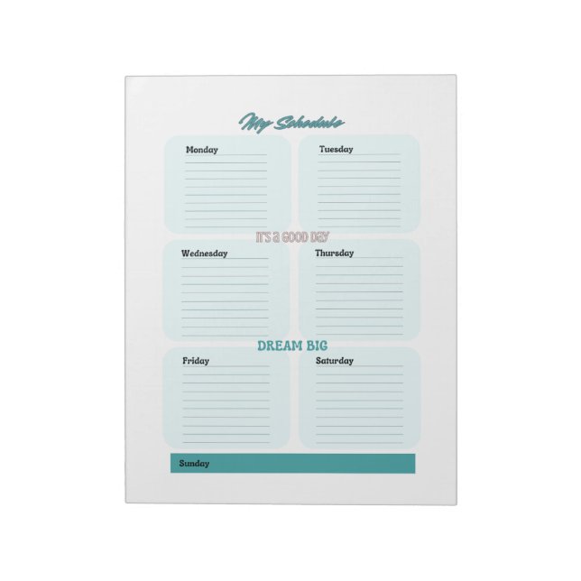 Blue Teal Planner Schedule Weekly Anteckningsblock (Roterad)