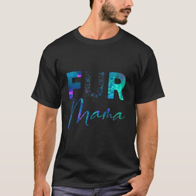 Blue teal purple Fur mama paw print heart puppy do T Shirt (Framsida)