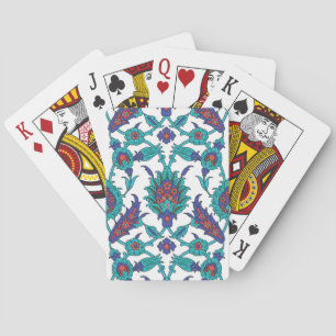 Blue Teal Red White Oriental Blommönster Casinokort