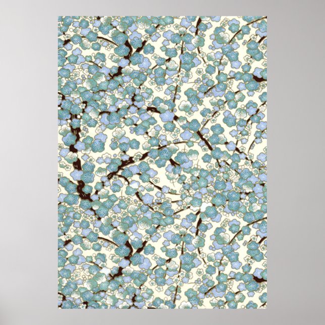 Blue Teal Sakura Bra Japanska Kimono Poster (Framsidan)