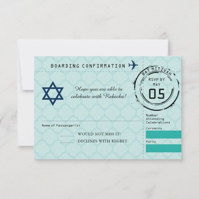 Blue Teal Star of David Bat mitzvah Passport OSA Kort (Framsida)