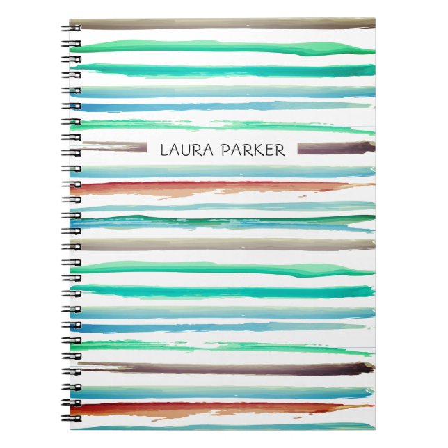 Blue Teal stripe Minimal Professionell Girly Anteckningsbok (Framsidan)