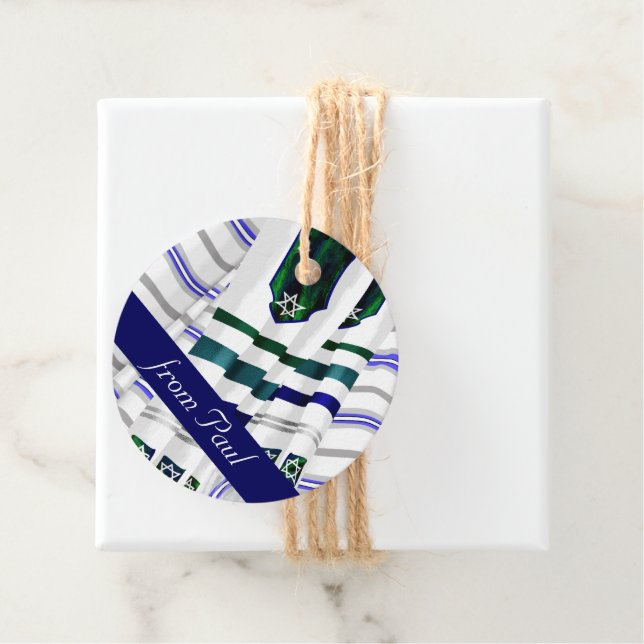 Blue, Teal Tallits Pub Mitzvah Gift Märkre Gåvor Etiketter (På plats)