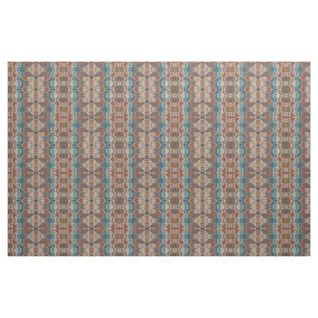 Blue Teal Taupe Burnt Orange Brown Ethnic look Tyg (Fat Quarter)