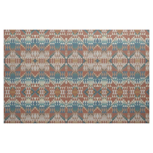 Blue Teal Taupe Burnt Orange Brown Ethnic look Tyg (Fat Quarter)