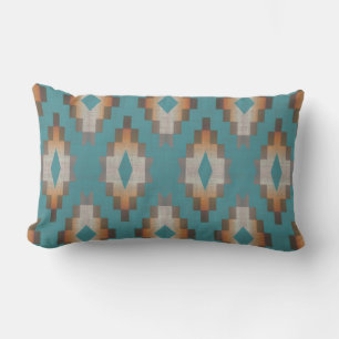 Blue Teal Terracotta Orange Brown Taupe Tribal Art Lumbarkudde