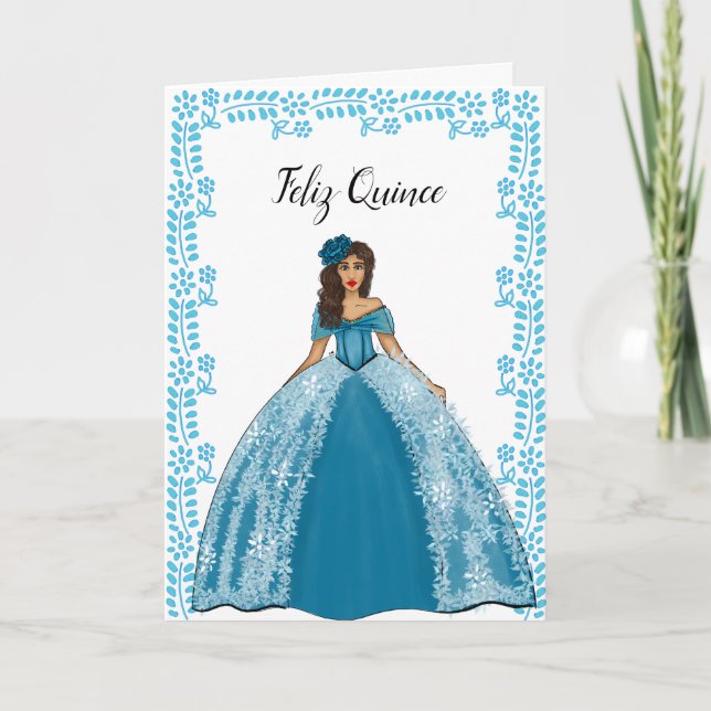 Blue Teal Vintage Quinceanera Dress Birthday Kort (Framsida)