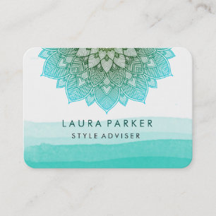 Blue Teal Watercolor Lotus Blommigt Mandala Yoga Visitkort