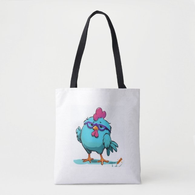 "Blue Tecknad Chicken Bag med Teal Comb & Lila Tygkasse (Framsida)