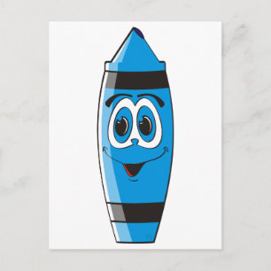 Blue Tecknad Crayon Vykort