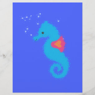 Blue Tecknad Seahorse