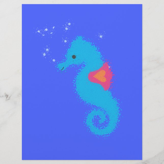 Blue Tecknad Seahorse (Framsida)