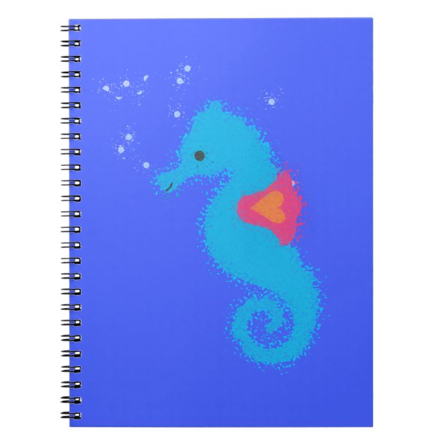 Blue Tecknad Seahorse Anteckningsbok (Framsidan)