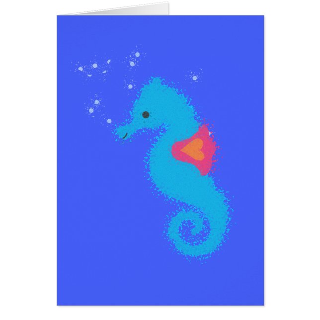 Blue Tecknad Seahorse Hälsningskort (Framsidan)