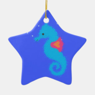 Blue Tecknad Seahorse Julgransprydnad Keramik
