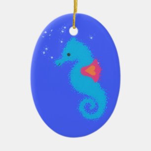 Blue Tecknad Seahorse Julgransprydnad Keramik