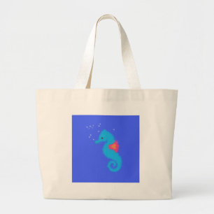 Blue Tecknad Seahorse Jumbo Tygkasse