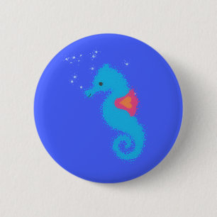 Blue Tecknad Seahorse Knapp