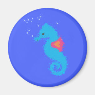 Blue Tecknad Seahorse Magnet