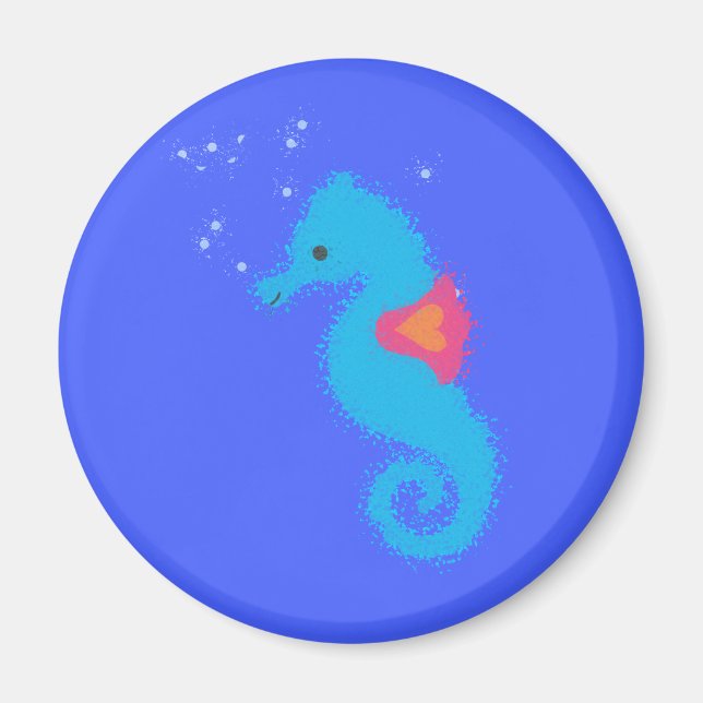 Blue Tecknad Seahorse Magnet (Framsidan)