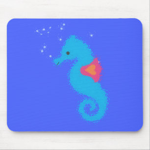 Blue Tecknad Seahorse Musmatta