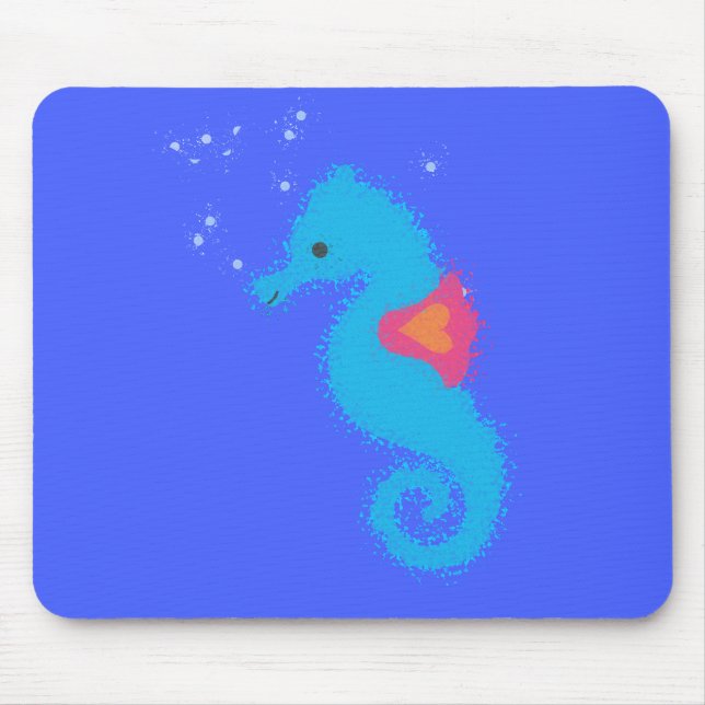 Blue Tecknad Seahorse Musmatta (Framsidan)