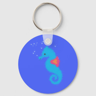 Blue Tecknad Seahorse Nyckelring