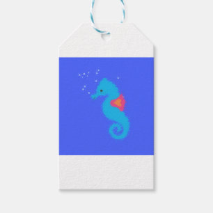 Blue Tecknad Seahorse Presentetikett