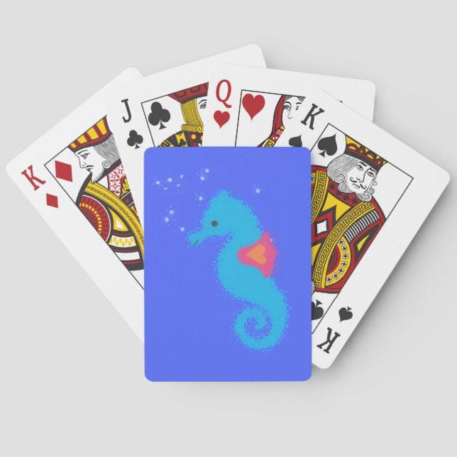 Blue Tecknad Seahorse Spel Kort (Baksidan)