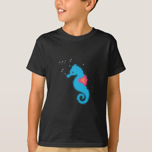 Blue Tecknad Seahorse Tee (Framsida)