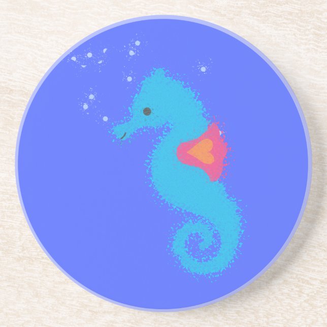 Blue Tecknad Seahorse Underlägg (Framsidan)