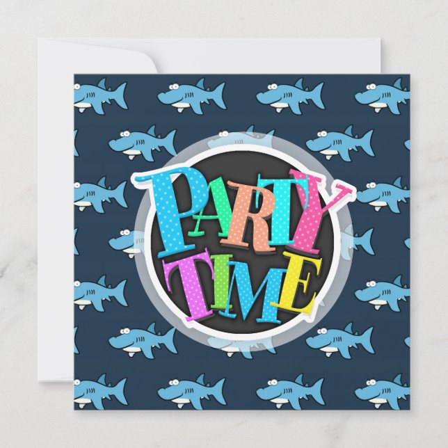 Blue Tecknad Shark Mönster Inbjudningar (Framsida)