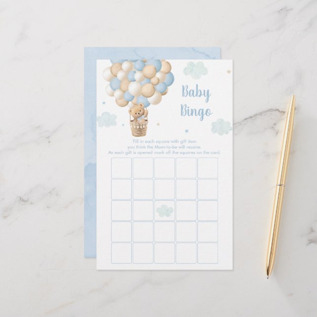 Blue Teddy Balloons Baby Shower Bingo Game (Fram/Back In Situ)