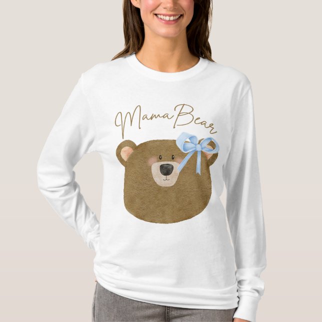 Blue Teddy Barly Wait Mamma Bear Boy Baby Shower T Shirt (Framsida)