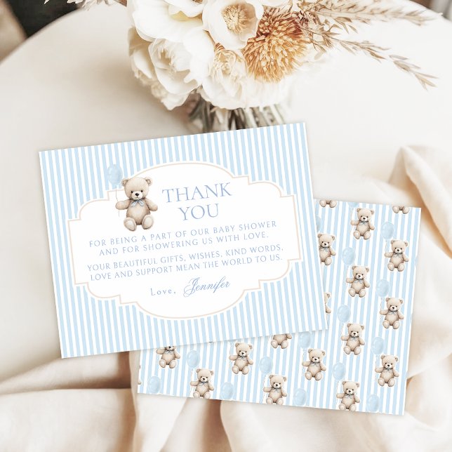 Blue Teddy Bear Baby Boy Shower Thank You Card (Skapare uppladdad)