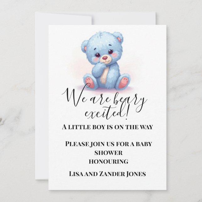 Blue Teddy Bear Baby Shower Invitation | Baby Boy  Inbjudningar (Framsida)