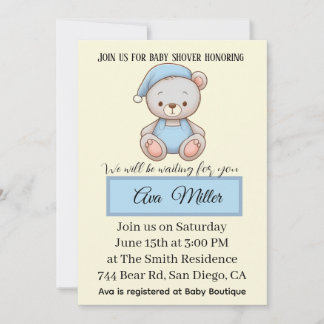 Blue Teddy Bear Baby Shower Invitation | Inbjudningar
