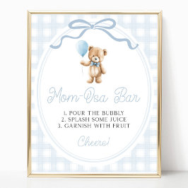 Blue Teddy Bear Baby Shower Mimosa Bar Sign Poster