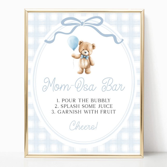Blue Teddy Bear Baby Shower Mimosa Bar Sign Poster (Skapare uppladdad)