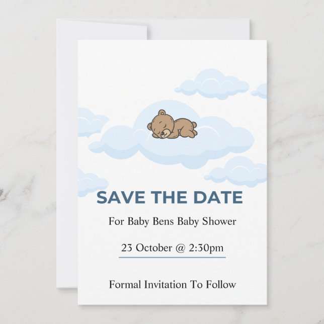 Blue Teddy Bear Baby Shower Save the Date Card Inbjudningar (Framsida)